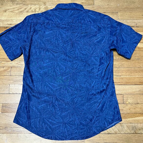 Ledbury Mens Blue Palm Tree Pattern Short Sleeve Button Down Size 16 - Picture 2 of 8